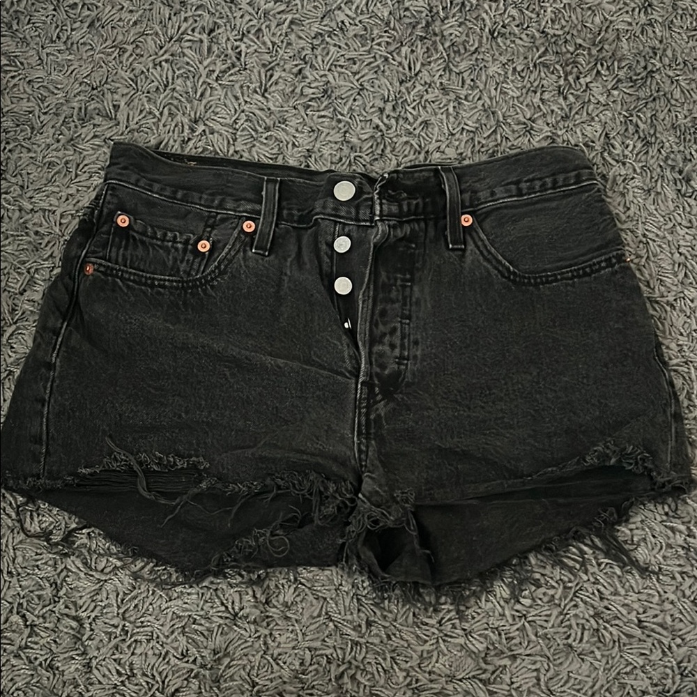 Levi's Black Jean Shorts Distressed Raw Hem